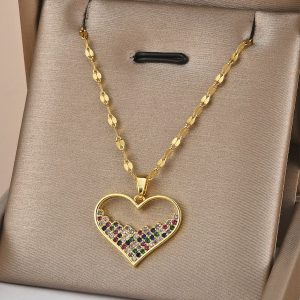 Collana cuore zirconi colorati in acciaio inossidabile