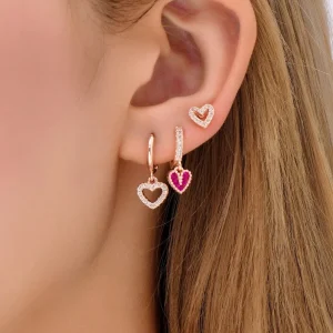 Set 3 Orecchini con strass cuoricini
