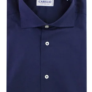 Camicia Blu Uomo in Cotone elasticizzato con collo semi francese a tinta unita
