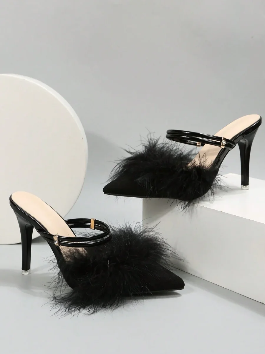 Scarpe con decorazione in piume tacco sottile - immagine 7