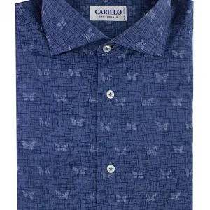 Camicia Uomo in cotone Fantasia denim con farfalla