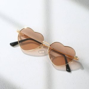 Occhiali da sole champagne metallo cornice a cuore alla moda