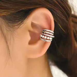 1 Pezzo Orecchino A Clip Decorato Con Zirconi E Perle Finte