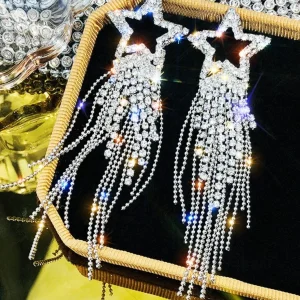 Orecchini pendenti lusso lega di zinco con strass stella & con frange