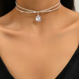 Choker zirconia cubica a goccia d'acqua ciondolo stratificato