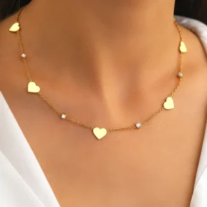 Collierino in acciaio inossidabile cuoricini e zirconi