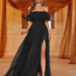 Abiti con spalle scoperte con bordo a volant a fessura alta mesh