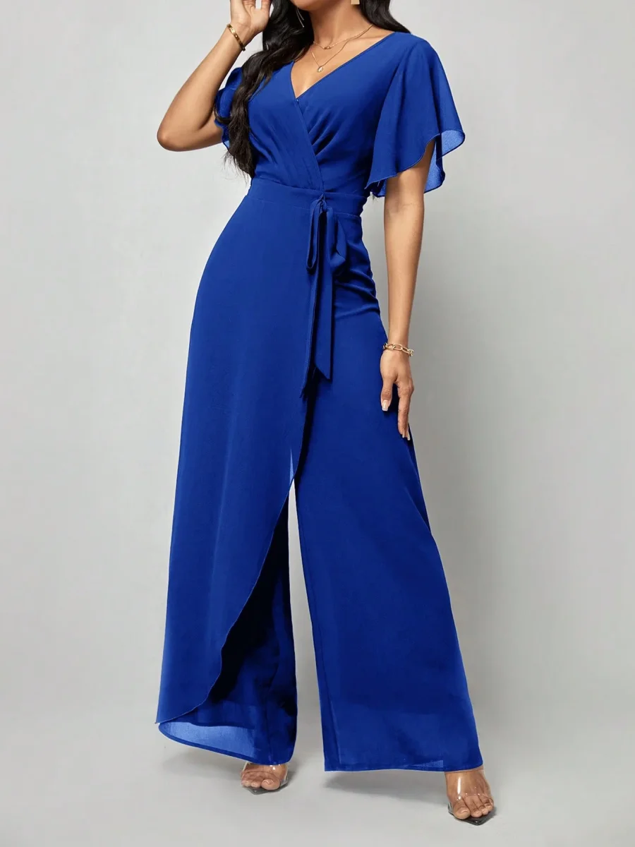 Jumpsuit gamba larga da donna manica a farfalla - immagine 6