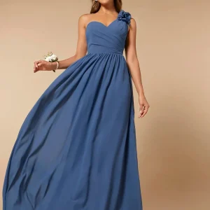 Abito da damigella d'onore monospalla plissettato chiffon