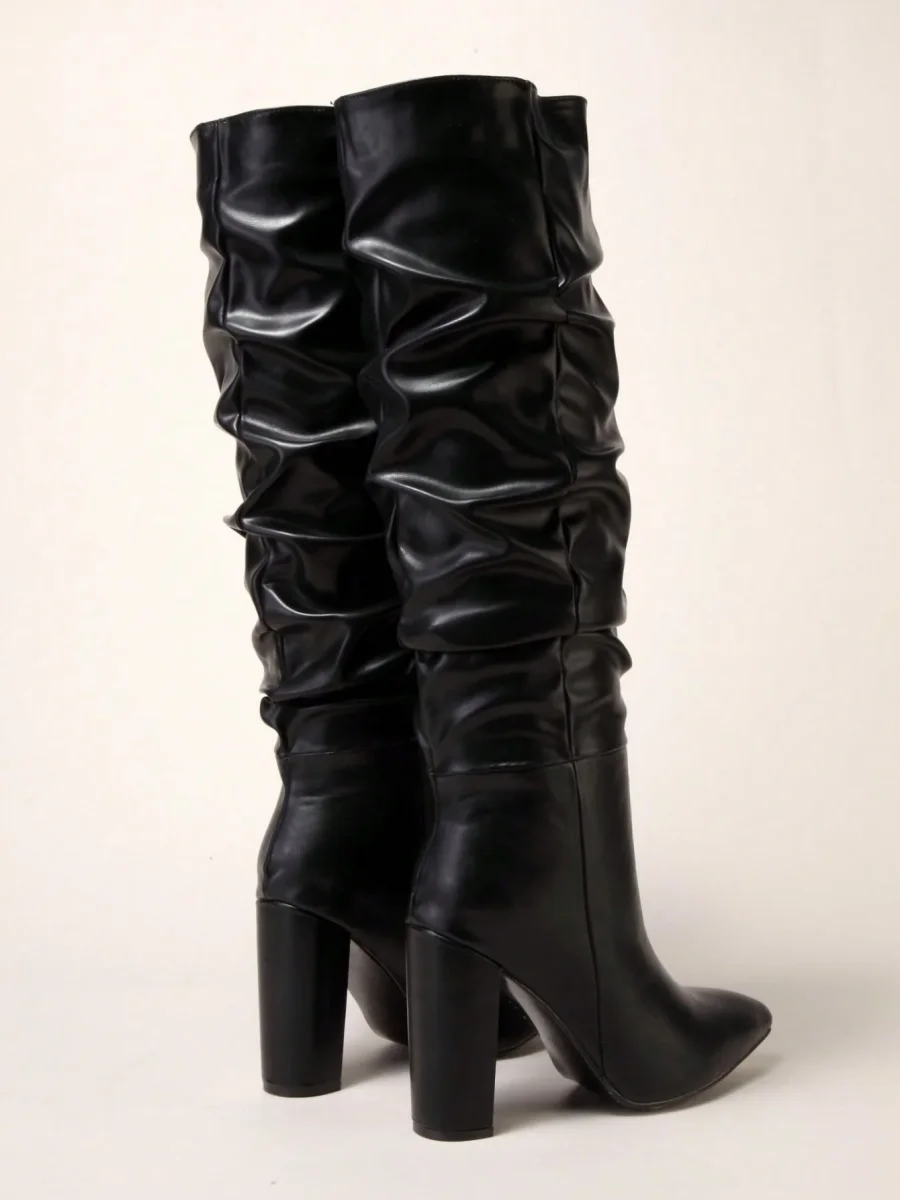 Stivali classici con zip laterale a punta tacco grosso altezza ginocchio - immagine 9