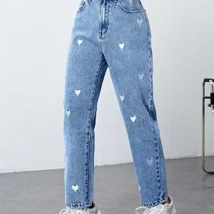 Jeans con stampa cuoricini