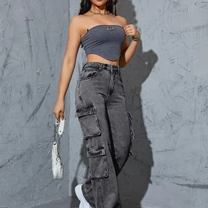 Jeans cargo tasca laterale con patta