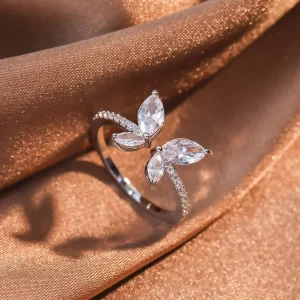 Anello doppio farfalla regolabile con zirconi