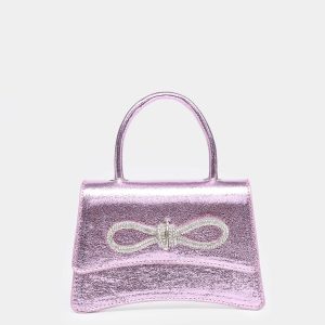 Borsa quadrata mini con strass & fiocco effetto coccodrillo