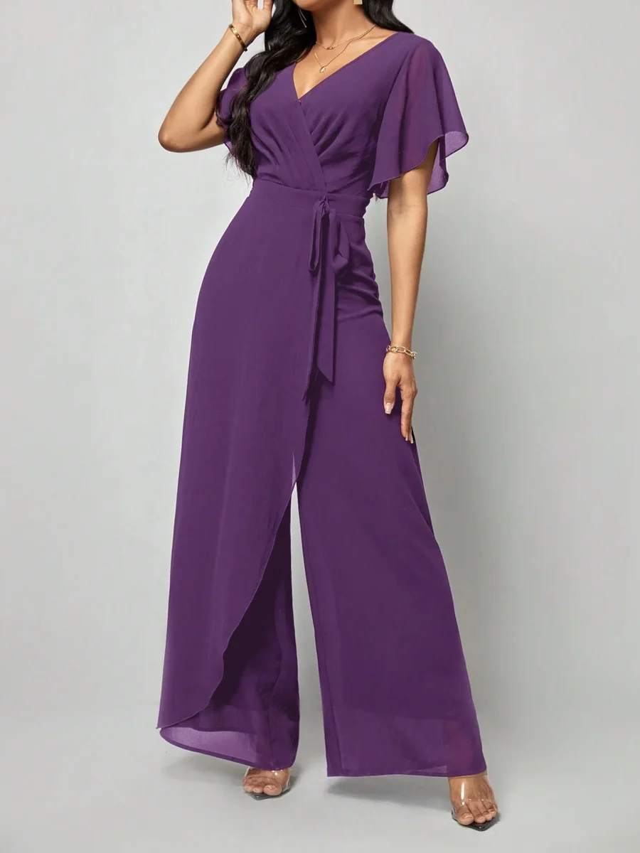 Jumpsuit gamba larga da donna manica a farfalla - immagine 8