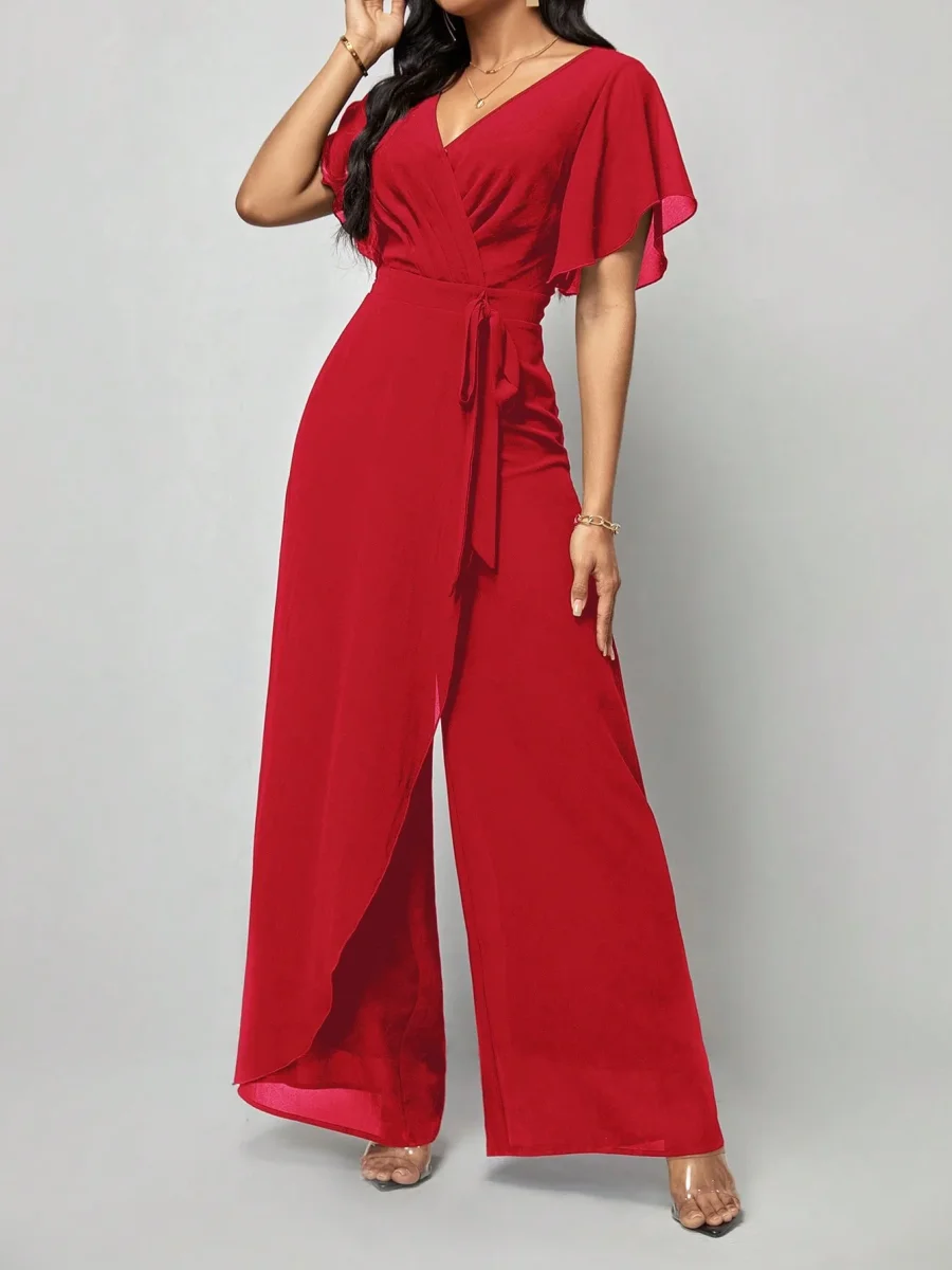 Jumpsuit gamba larga da donna manica a farfalla - immagine 7