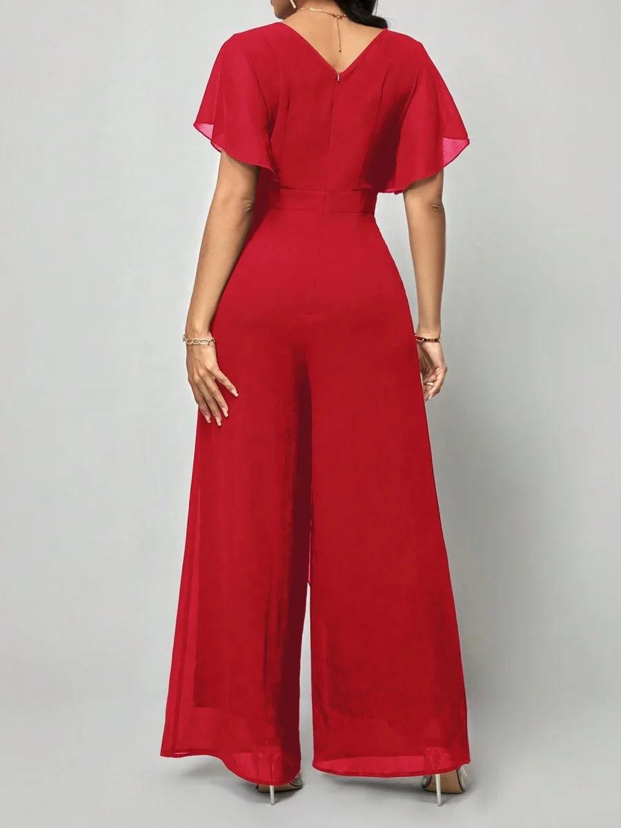 Jumpsuit gamba larga da donna manica a farfalla - immagine 9