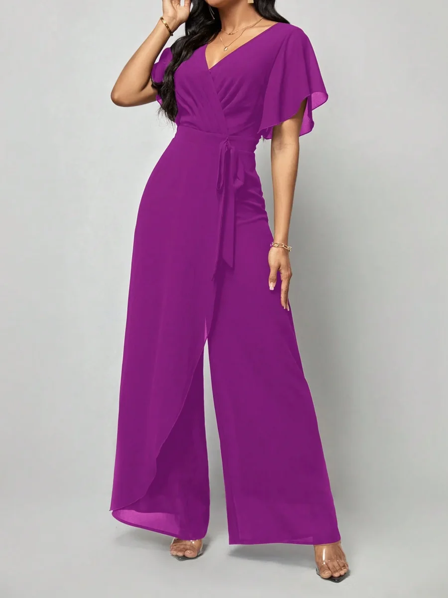 Jumpsuit gamba larga da donna manica a farfalla - immagine 5