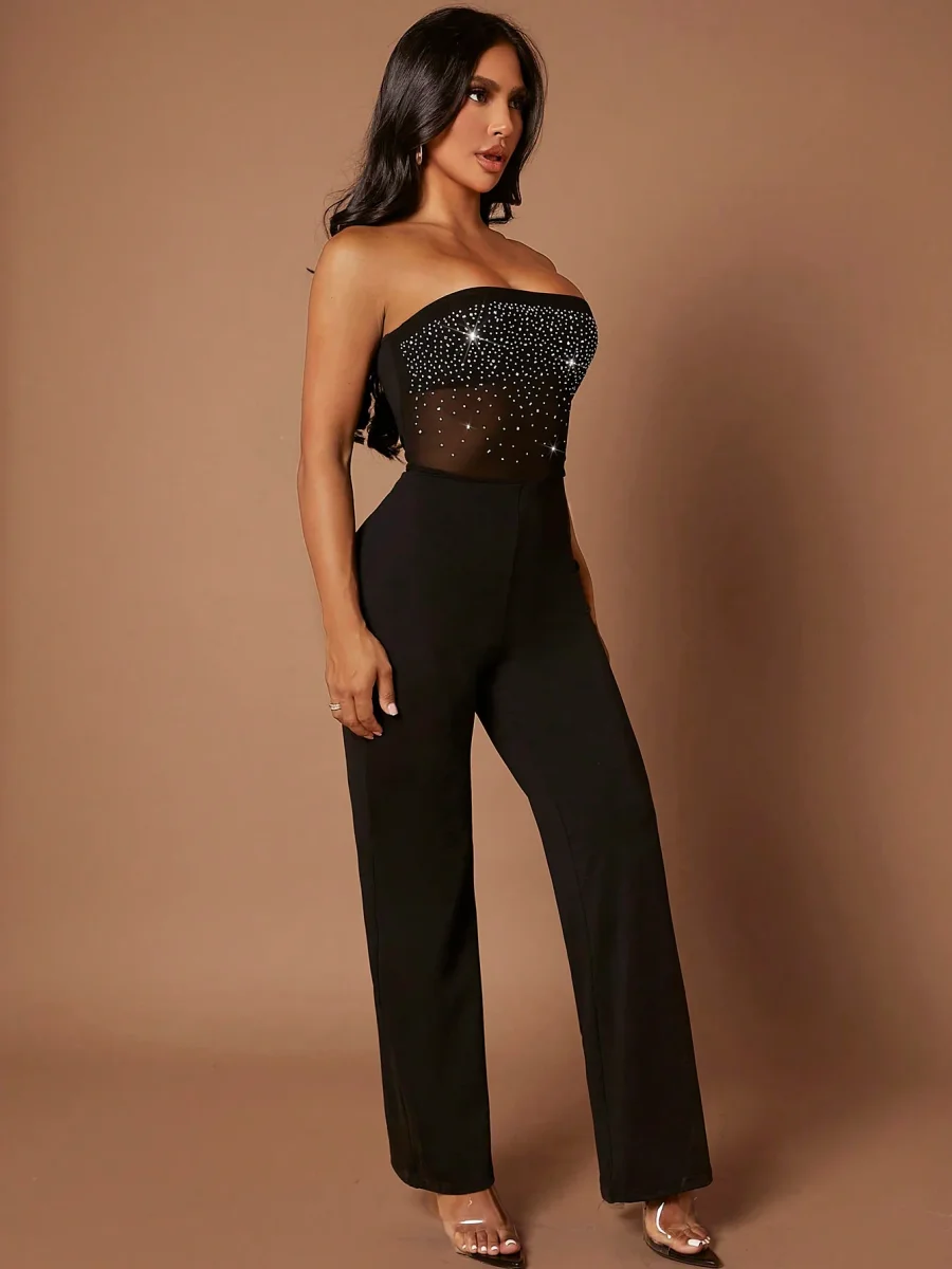 Jumpsuit a fascia dettaglio strass mesh corpetto - immagine 2