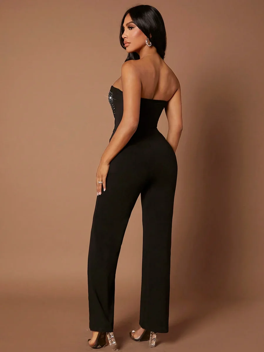 Jumpsuit a fascia dettaglio strass mesh corpetto - immagine 3