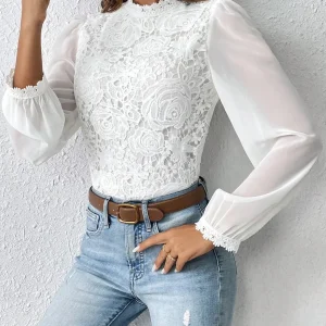Camicetta inserto pizzo manica a lanterna