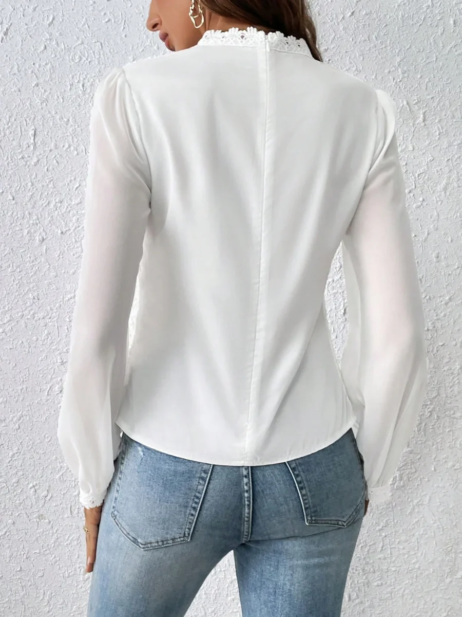 Camicetta inserto pizzo manica a lanterna - immagine 3