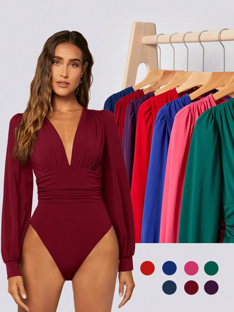 Body plissettato manica a lanterna - immagine 8