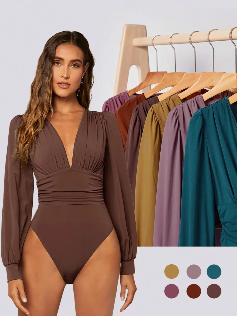 Body plissettato manica a lanterna - immagine 5