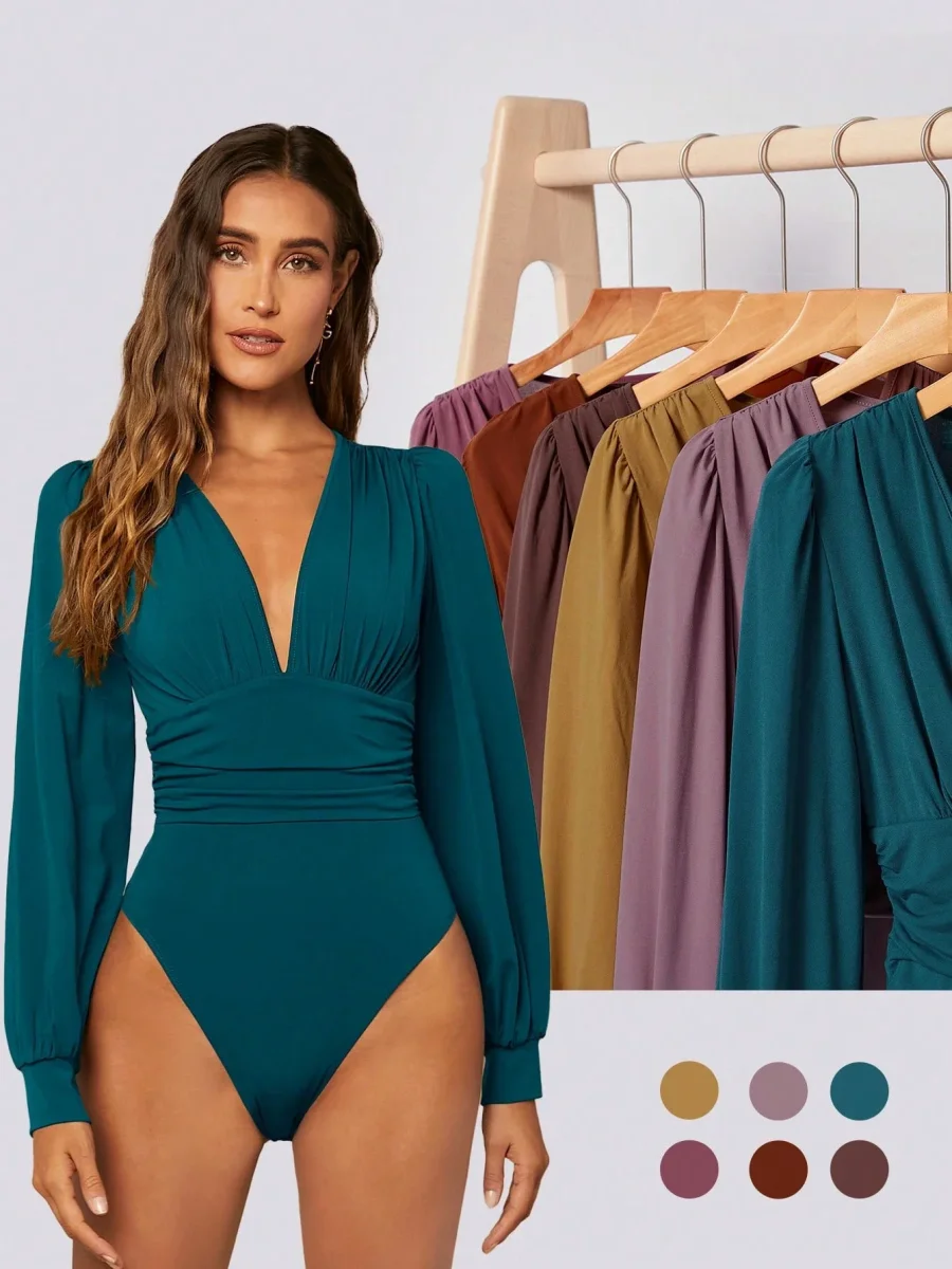 Body plissettato manica a lanterna - immagine 6