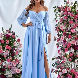 Abito con cintura con spalle scoperte a fessura alta