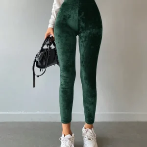 Leggings velluto monocolore vita alta