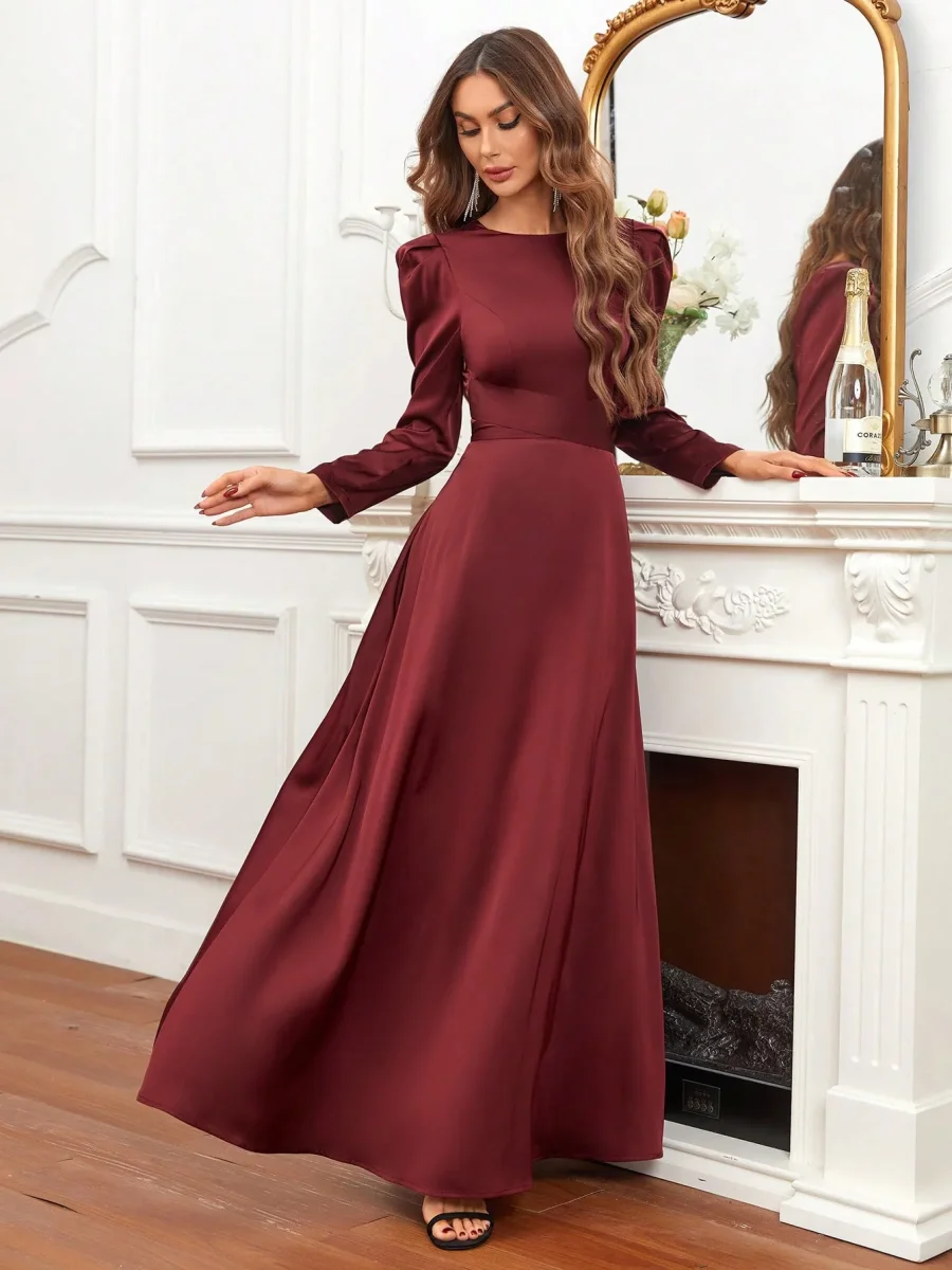 Abito elegante raso manica a sbuffo - immagine 7