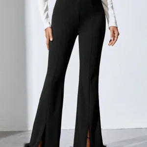 Pantaloni svasati a fessura orlo sfocato