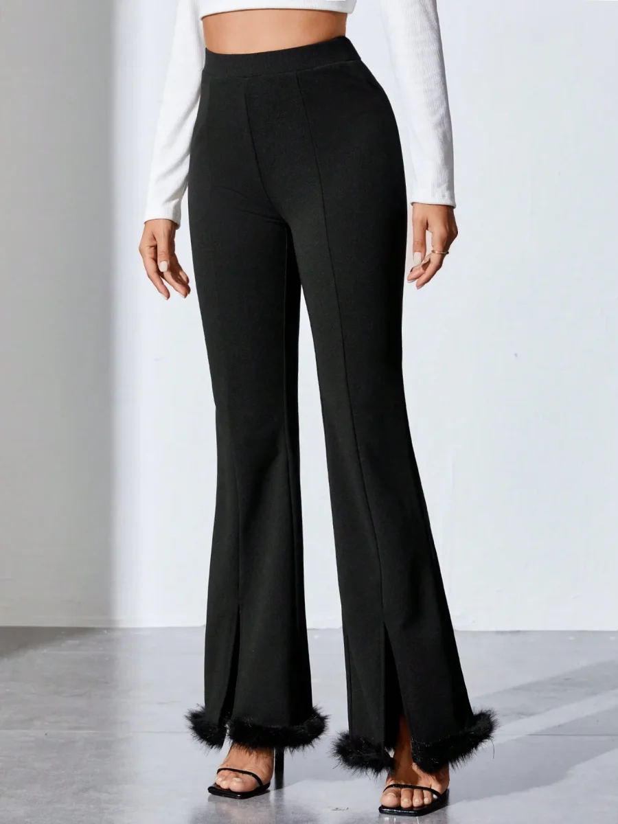 Pantaloni svasati a fessura orlo sfocato - immagine 4