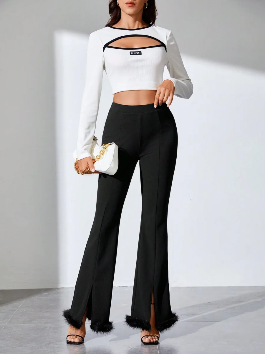 Pantaloni svasati a fessura orlo sfocato - immagine 6