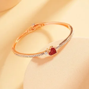 Braccialetto cuoricino placcato Oro Rosa Con Strass