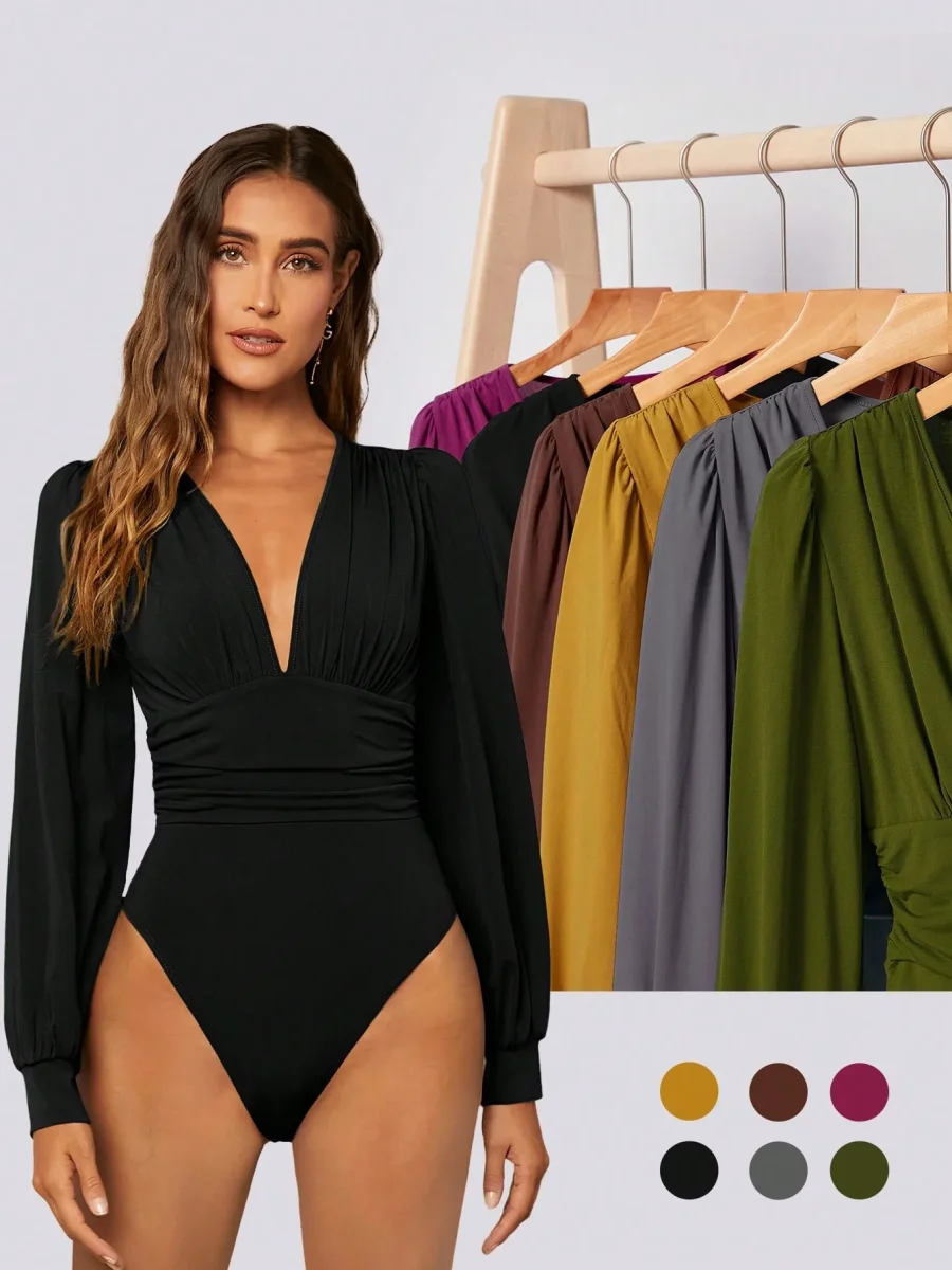 Body plissettato manica a lanterna - immagine 7