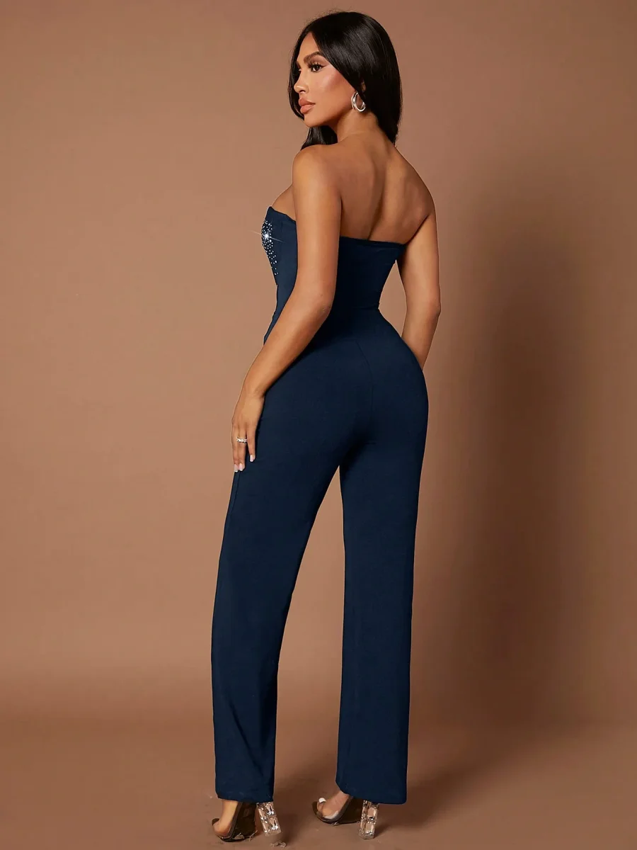 Jumpsuit a fascia dettaglio strass mesh corpetto - immagine 8