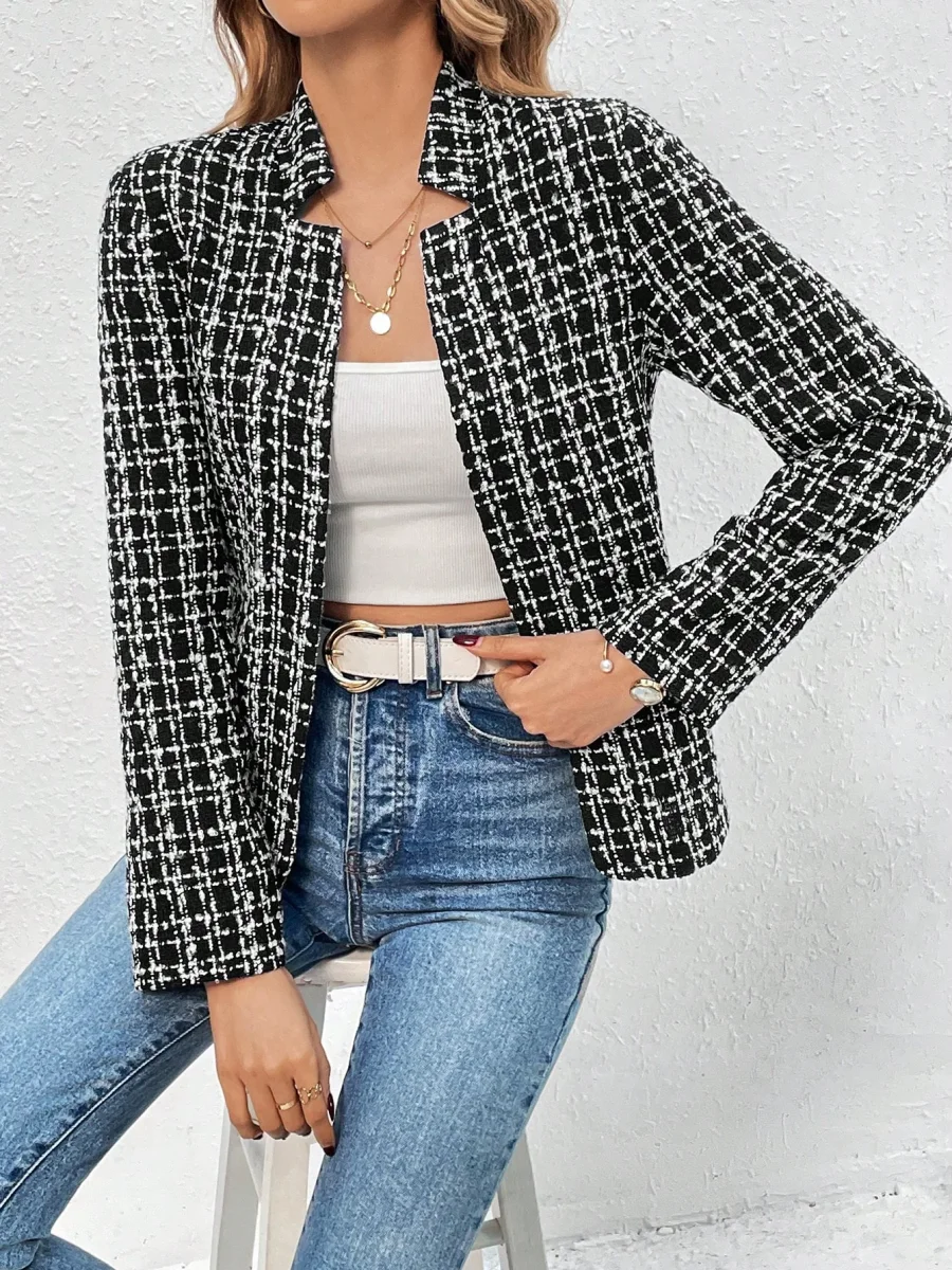 Blazer a quadri aperto davanti - immagine 8