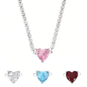 Collana A Catena Da Tennis Con Cuore Acciaio Inossidabile