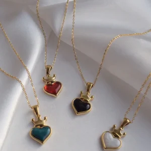 Collana A Cuore Con Pietre Multicolore Acciaio Inox