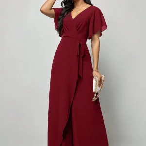 Jumpsuit gamba larga da donna manica a farfalla