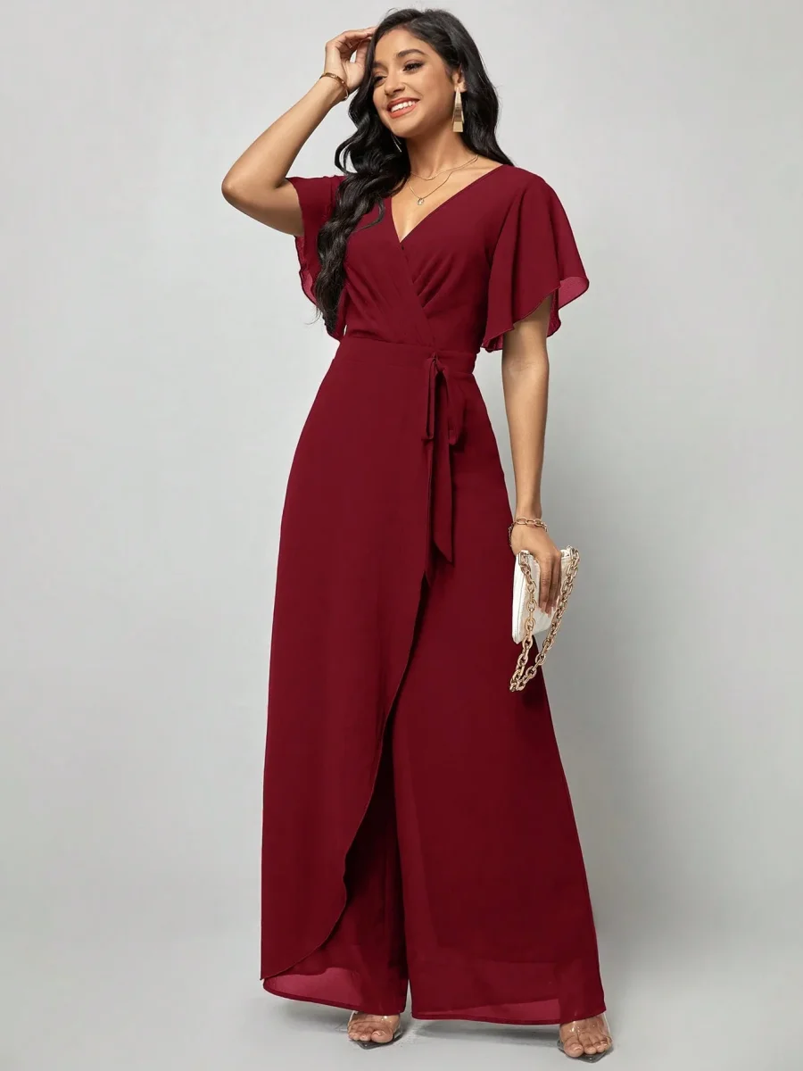 Jumpsuit gamba larga da donna manica a farfalla - immagine 2