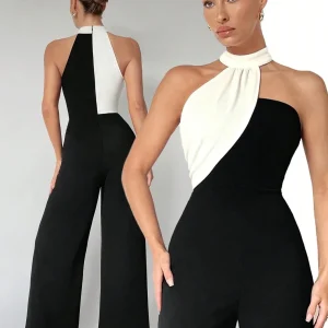 Tuta Jumpsuit Asimmetrica a contrasto