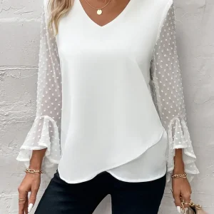 Camicia A Maniche Lunghe Con Orlo Asimmetrico E Maniche A Sbuffo