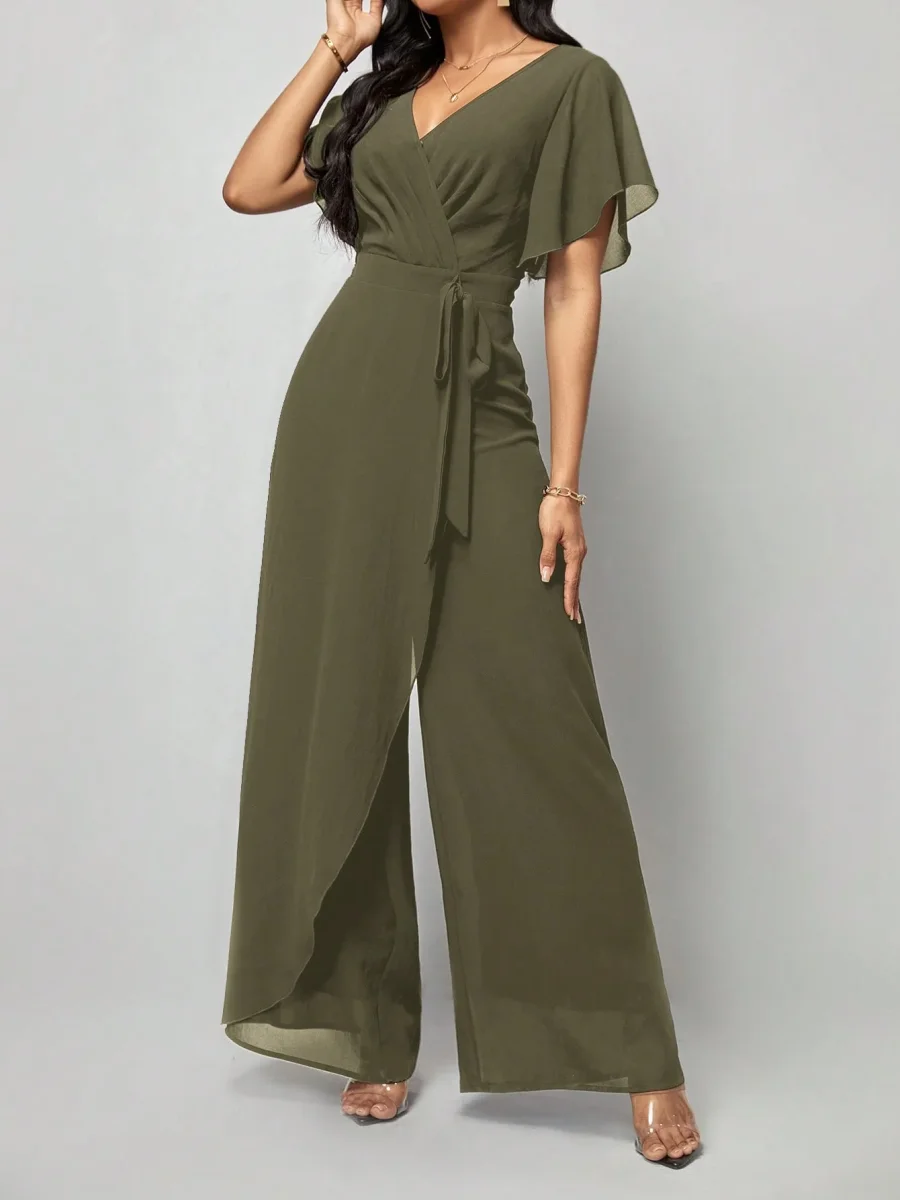 Jumpsuit gamba larga da donna manica a farfalla - immagine 3
