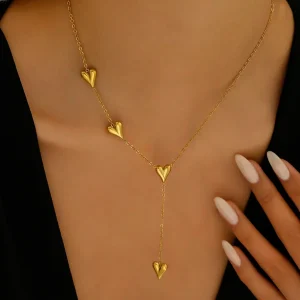 Collana In Acciaio Inossidabile Placcata Oro 4 cuoricini