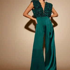 Tuta Con Gamba Larga E Ruches Collo A V Profondo