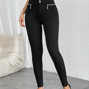 Pantaloni Skinny Elasticizzati Con Bottoni A Vita Alta Con Cerniera