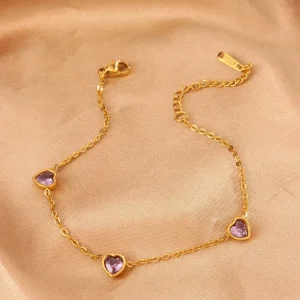 Bracciale In Acciaio Inossidabile con cuoricini colorati